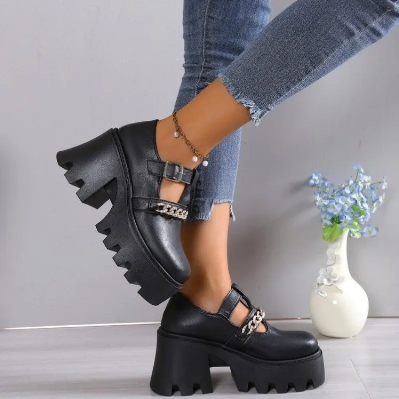 fall shoes for women Platform Shoes square heels Casual Shoes high heels 2024 summer heels shoes Platform pumps English Style 43