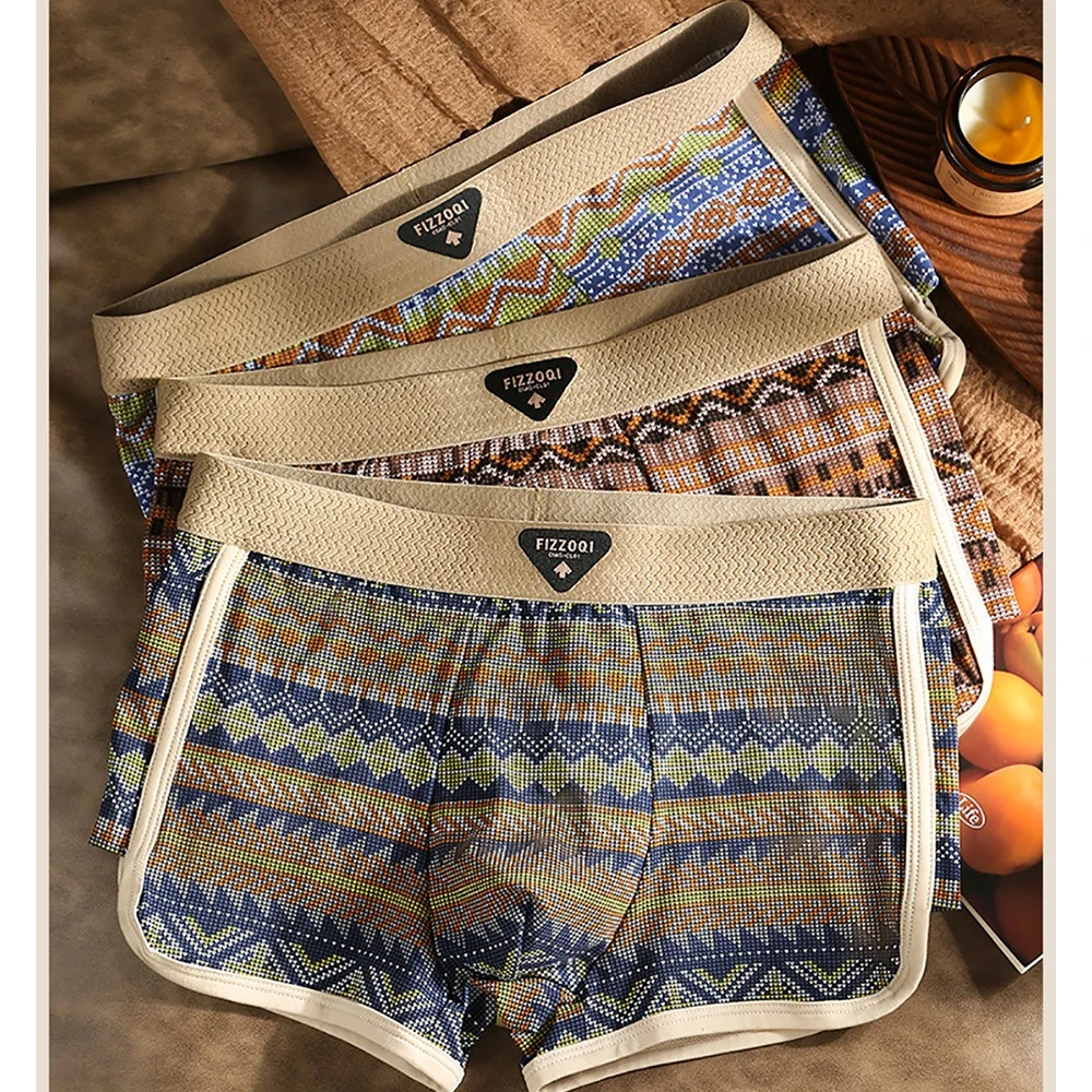 

3PCS/Pack L-5XL Cotton Vintage Print Man Undrewear Antibacterial Breathable Mesh Crotch Panties Soft Comfortable Boxers for Men