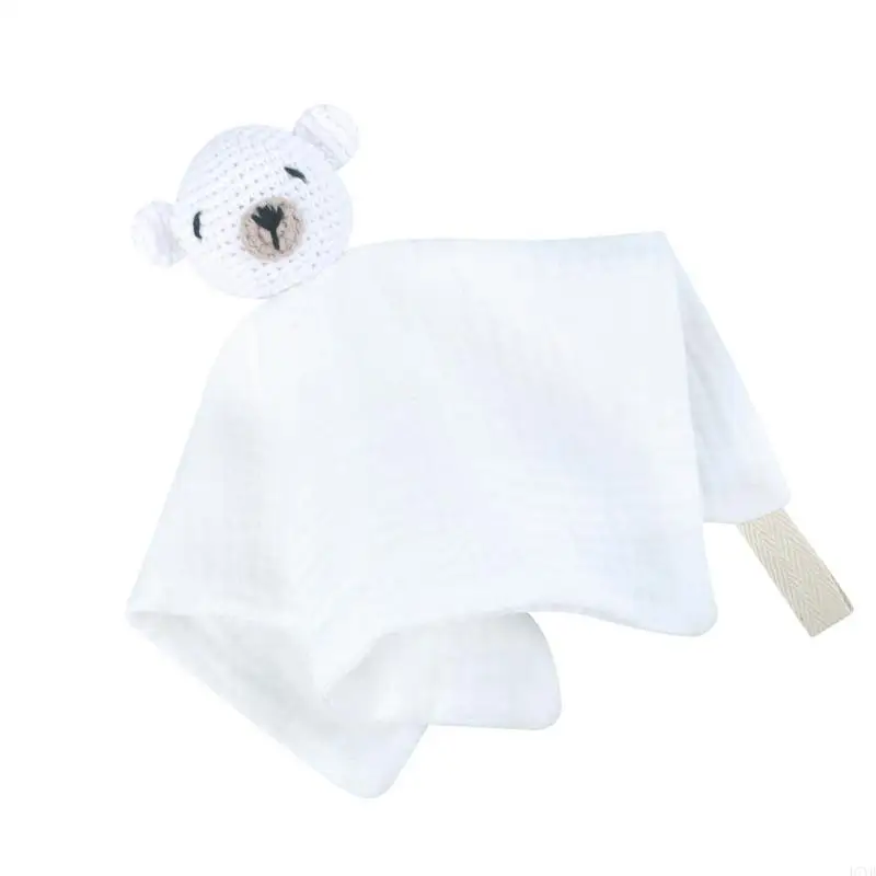 

D7YD Baby Appease Comforting Towel Cartoon Knitted Bear Burp Cloth Soother Bib
