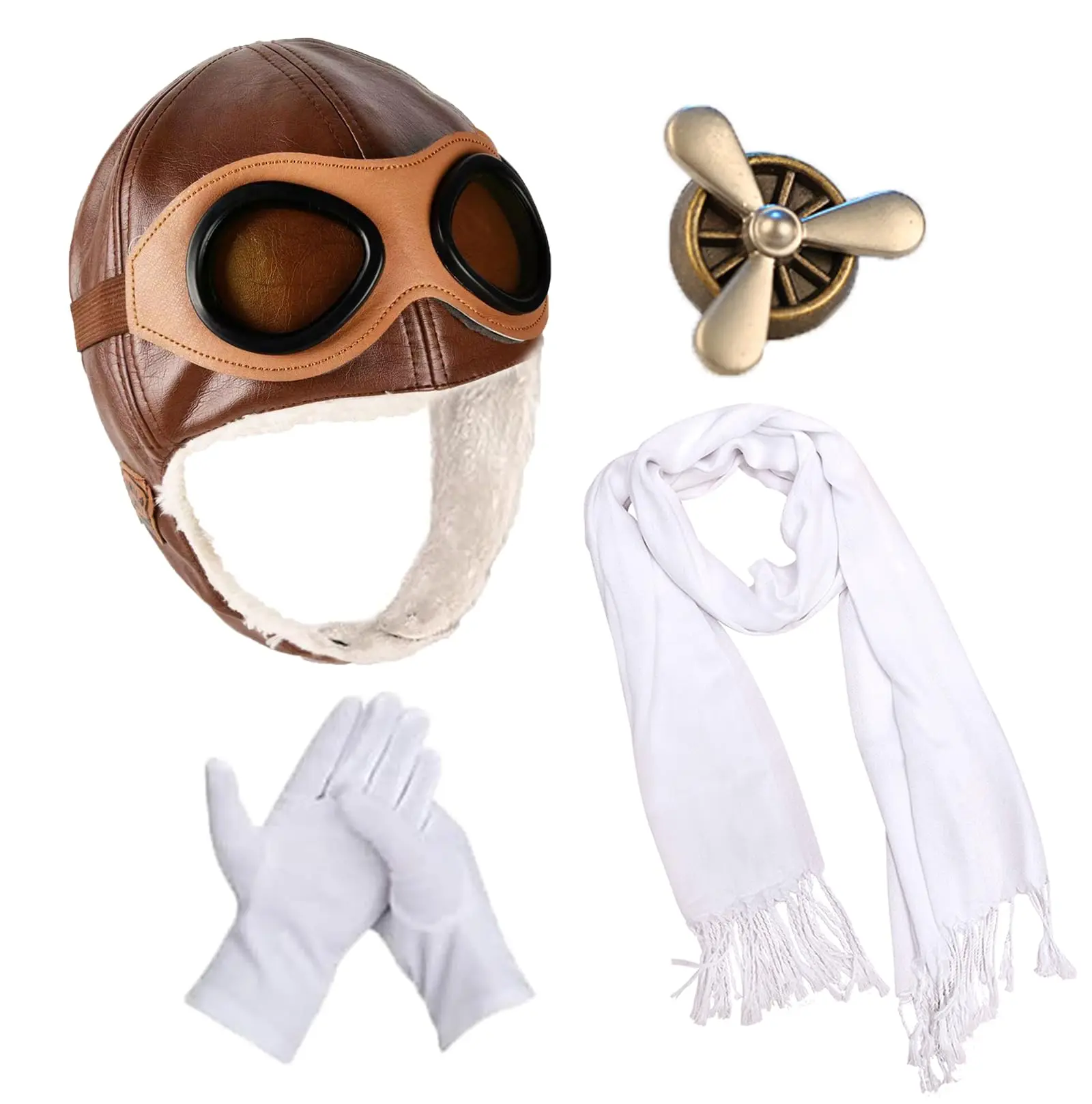 

Aviator Hat with Goggles Ear Flaps Fighter Pilot Costume Accessories Goggles Scarf Gloves Brooch Halloween amalia Cosplay