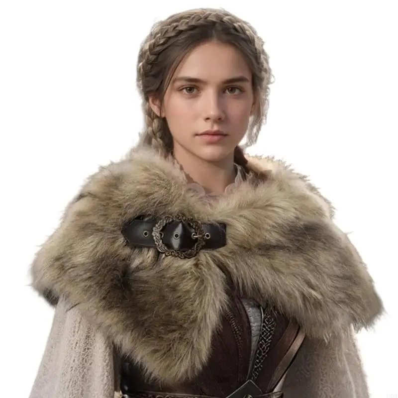 

Y3NE Medieval Faux Furs Capes Shoulder Wrap For Costume Parties And Winter Fashion Cosplay Accessory for Women Girls