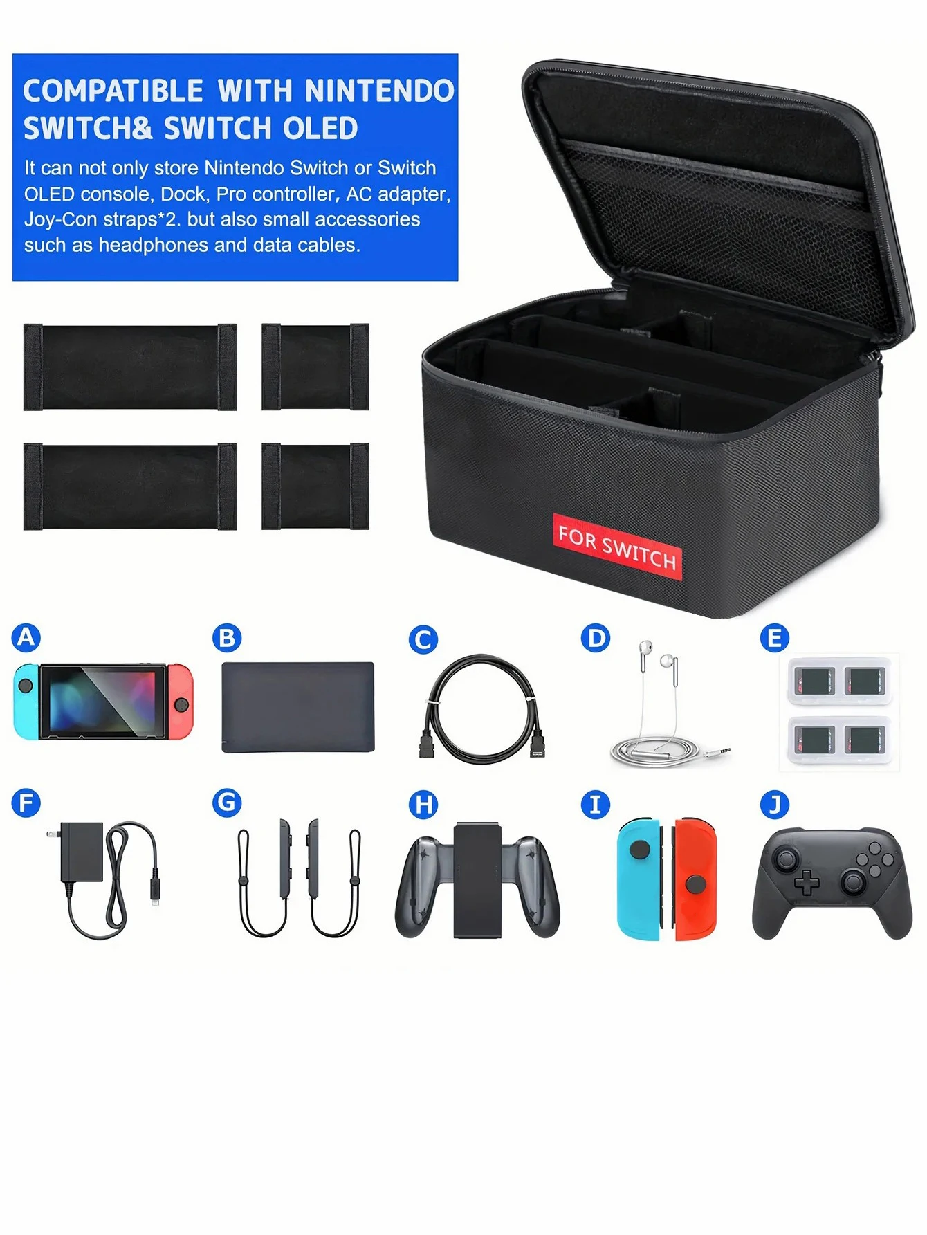 Suitable for Nintendo Switch/Switch OLED travel bag, soft case protection, portable switch case, detachable compartment