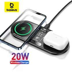 Baseus-cargador inalámbrico Dual de 20W, almohadilla de carga rápida Qi para iPhone 15, 14, Airpod Pro, Samsung, Xiaomi 12 Pro