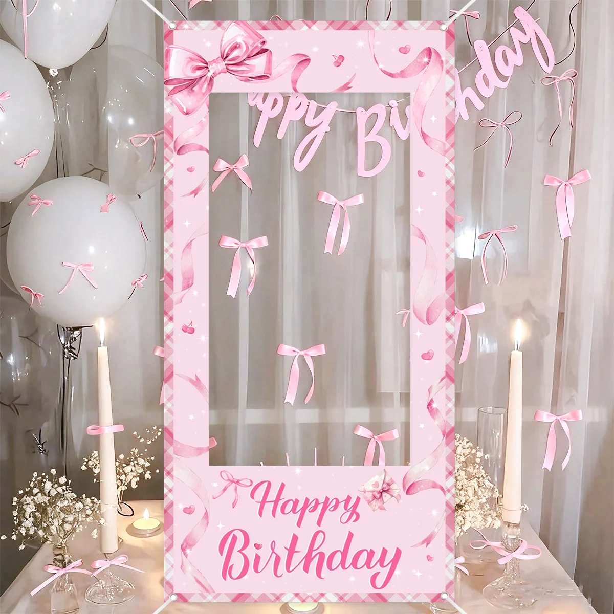 Acessórios para Foto de Aniversário com Laço Rosa, Moldura para Fotos, Decoração de Aniversário para Meninas, Suprimentos para Casamento e Chá de Bebê