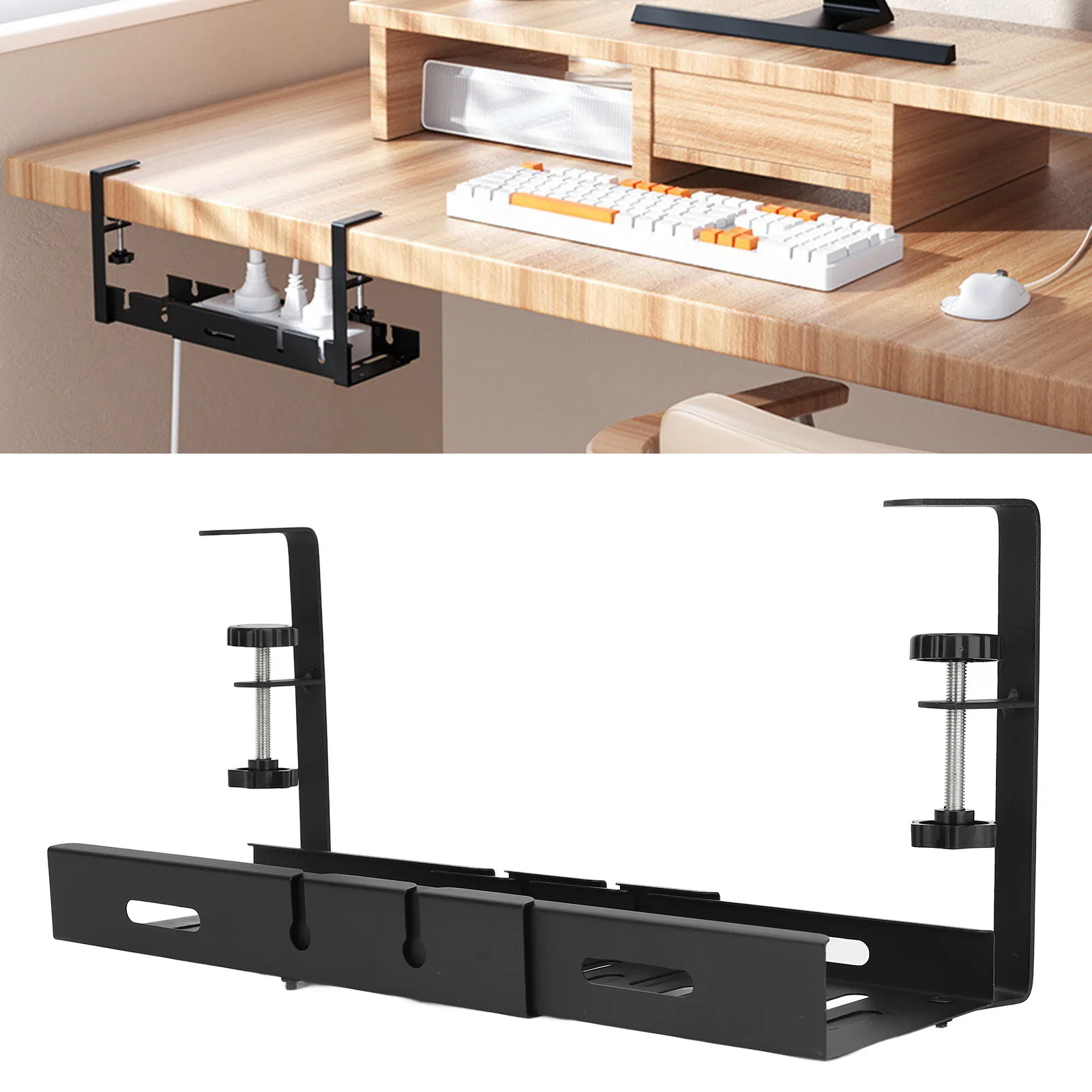 Under Desk Cable Management Tray Cable Management Rack Carbon Steel Adjustable Length Space Saving Under Desk Power Strip Holder