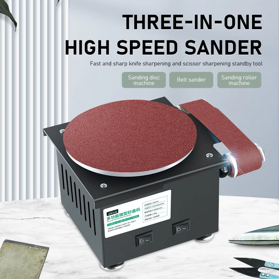 

Small Electric Belt Sander DIY High Speed Sanding Disc Machine Knife Sharpener Blade Opener Benchtop Grinding Polishing Machine