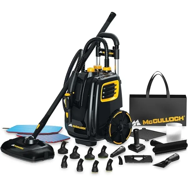 McCulloch MC1385 Deluxe Canister Steam Cleaner with 23 Accessories, Chemical-Free Pressurized Cleaning for Most Floors