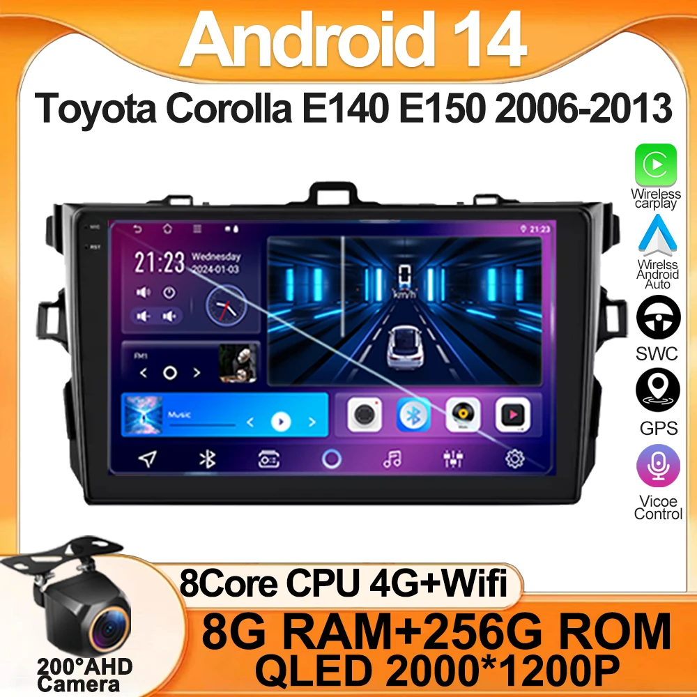 9 'автомобиль android 14 для Toyota Corolla E140 E150 2006-2013 автомобильный радиоприемник навигация 5G GPS мультимедиа беспроводной BT Carplay экран стерео