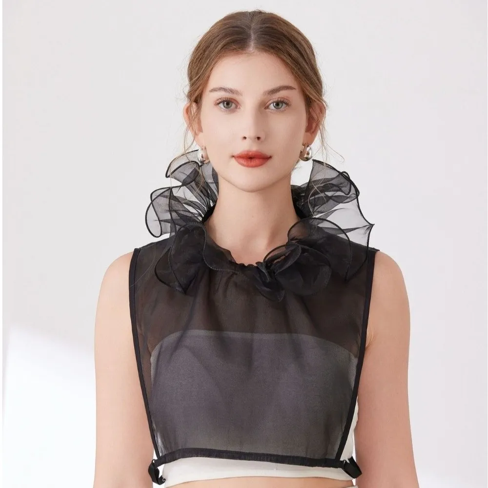 Polyester Trim False Collar Lace Trimmed Ruffle Design Detachable Collar Breathable Matching Arm Cuffs Neckpiece Dresses Shirts