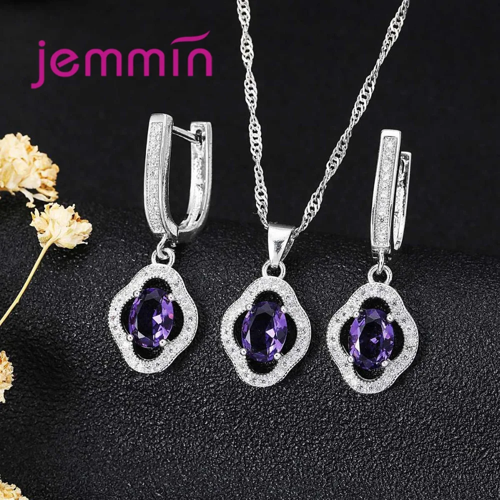 

Стильное ожерелье из стерлингового серебра 925 пробы с овальным фиолетовым кристаллом и кубическим цирконом, комплект серег-подвесок для женщин, ювелирные изделия для свадебной вечеринки, подарки