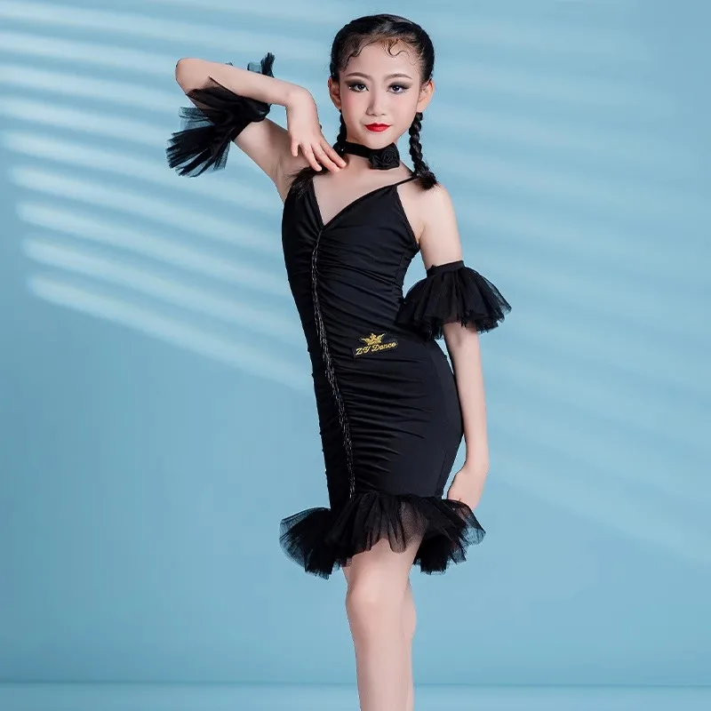 2024 nuovi bambini vestito da ballo latino cinturino esame concorso pratica di danza set di costumi per gonna da ballo latino estiva per ragazze