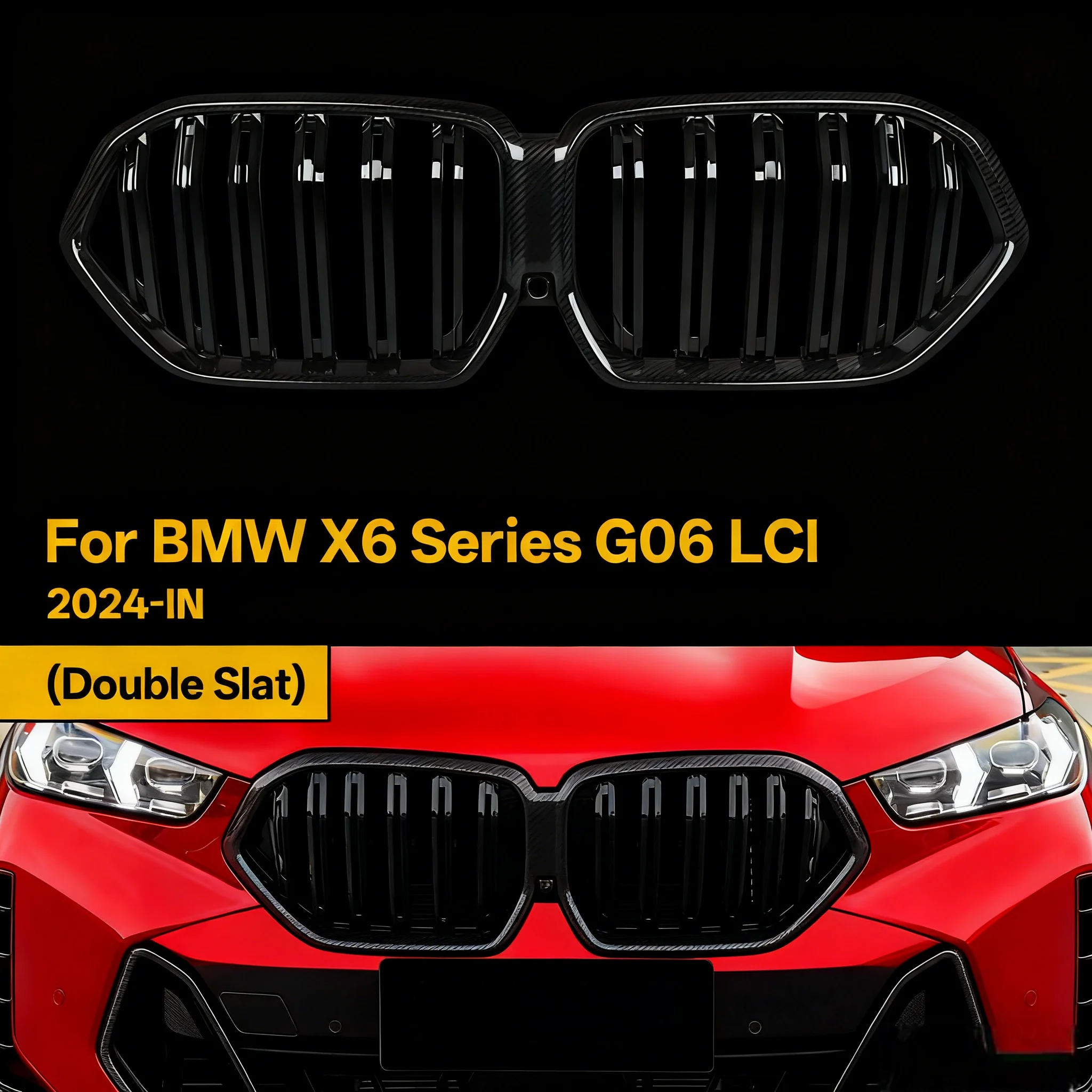 

Real Carbon Fiber Car Kidney Hood Radiator Grille For BMW X6 Series G06 LCI 2024-IN Gloss Black Replacement Front Grill
