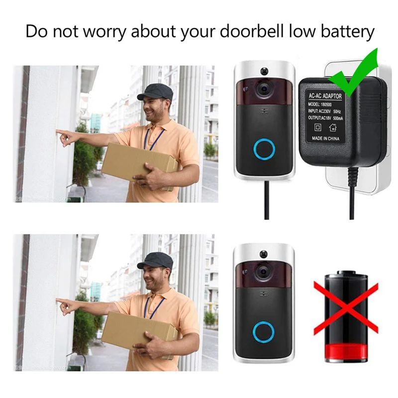 ABUL-4X AC Doorbell Power Adapter, 18V 500MA Doorbell Transformer, 10M Cable, Compatible Ring Doorbell,Video Doorbell EU Plug