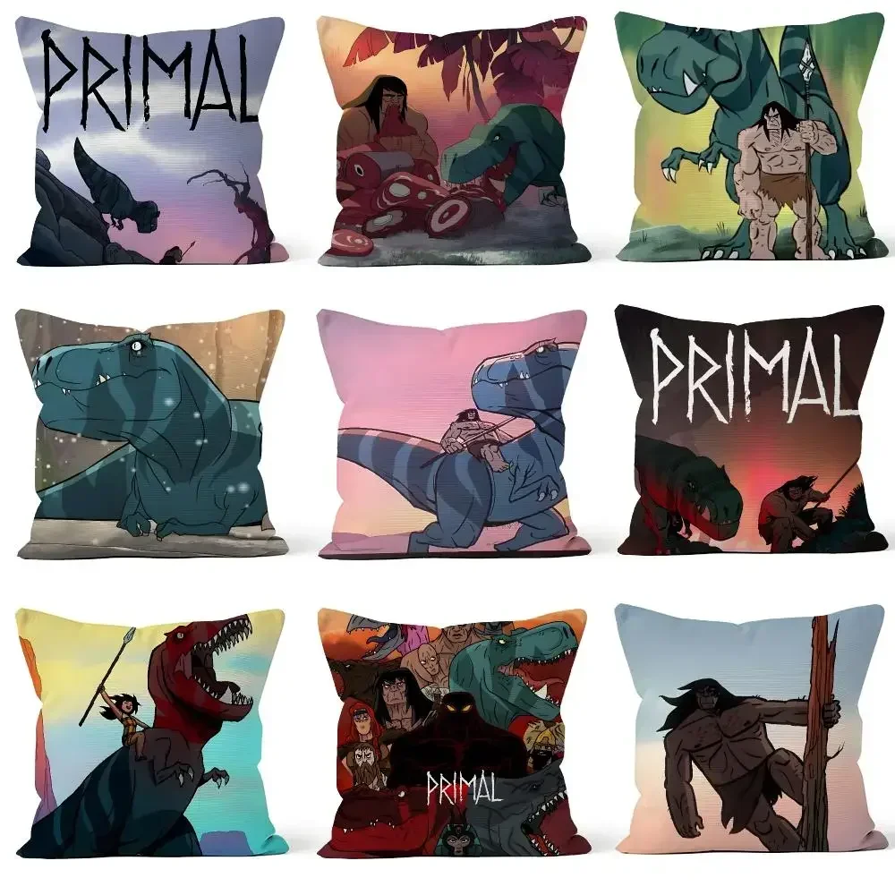 Primal Cover Cartoon Feeder Throw Pillow Cover Spear Soft Short Fang Plush Case For Sofa Night Bedroom Cozy Home Decor