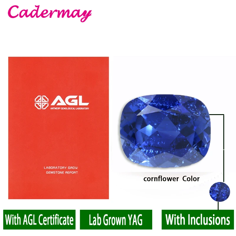 CADERMAY Cornflower Blue Lab Grown Sapphire Loose Stone With Inclusions AGL Certificate Long Cushion Shape For Jewelry Making