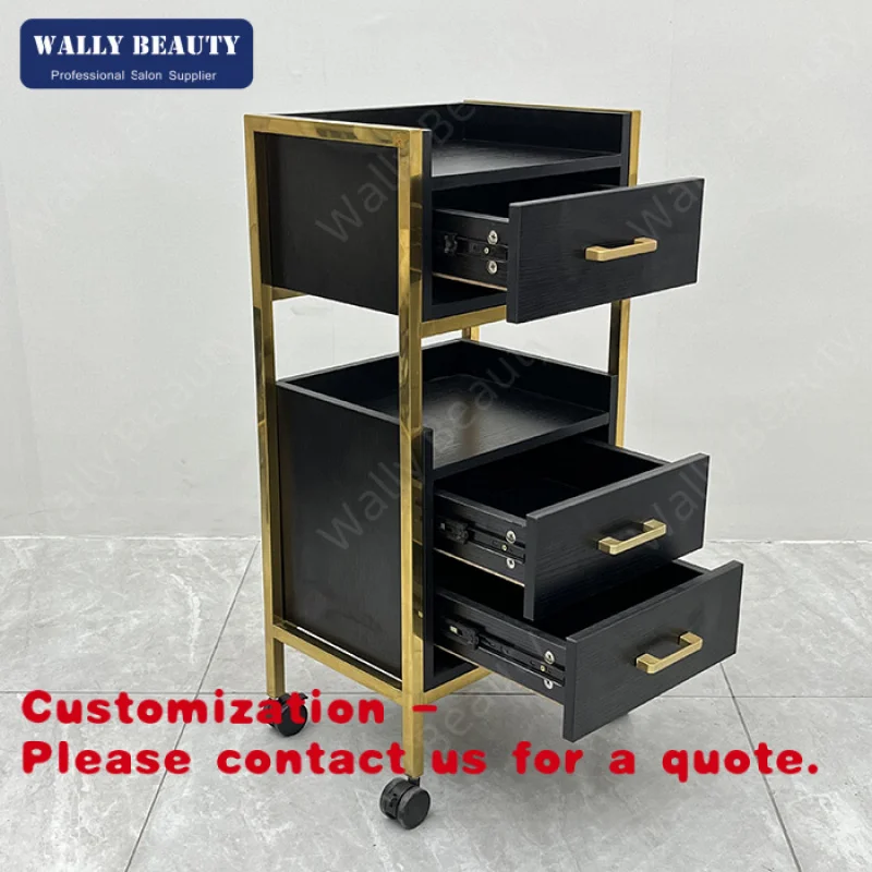 Customize.Black Salon Trolley with 4 Wheels Quality Salon Furniture Equipment Trolley Cart