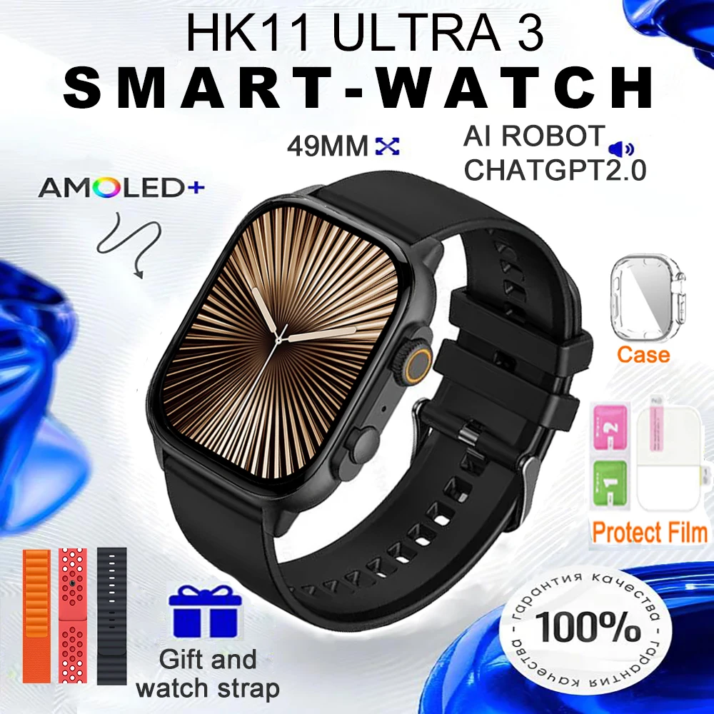 New HK11 ULTRA 3 Max Original Smartwatch AI Robot AMOLED 4G ROM Network Clock NFC Compass 49mm Bluetooth Men Women Smart Watch