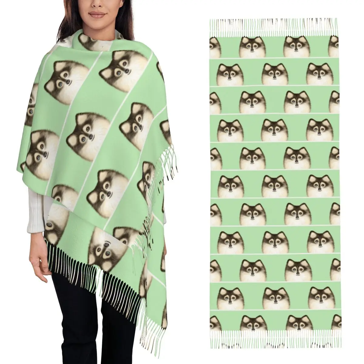 Bufanda con borlas para perros de raza Spitz y Pomerania, chales y envolturas suaves y cálidas para mujer, chal largo para otoño e invierno.