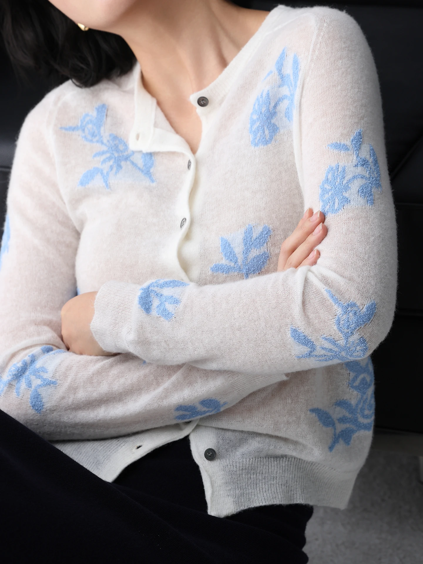 

WeTHEE Soft Floral Knitted Long Sve Thin Cardigan Casual Sle Nylon Fabric Women's Sweater Casual Wear Daily Use
