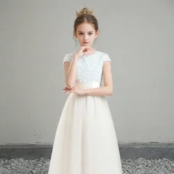 Girls Bridesmaid Banquet Dress for Wedding Sequin Lace First Communion Long Gown Teen Girls Graduation Birthday Party Clothes