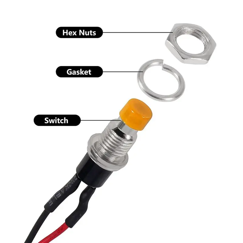 AB34-60Pcs 7Mm Mini Momentary Push Button Switches,Prewired On/Off 2 Pin Round Button,Multi-Voltage 3V-230V/1A For Railway