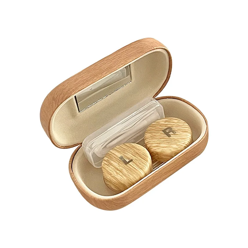 Wood Grain Lens Container Women INS Contacts Lens Case Men Color Contact Lenses Storage Box Portable Travel Set