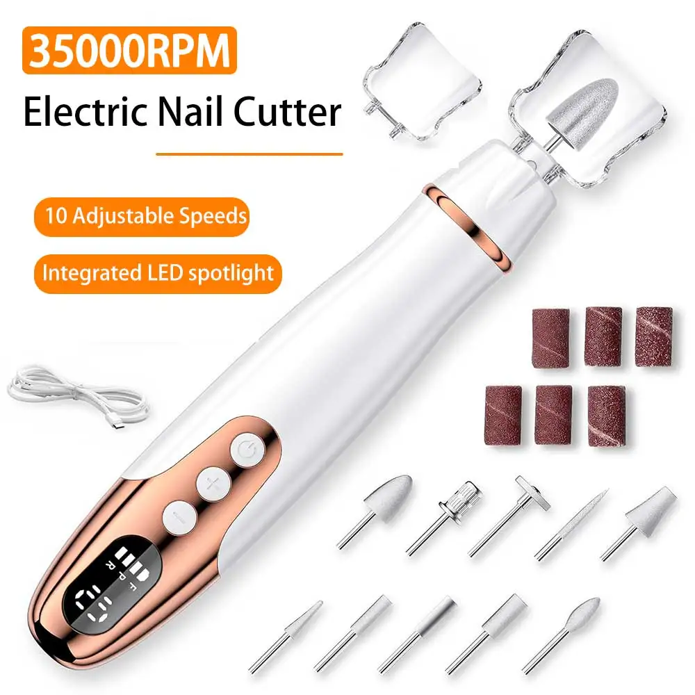 Elektrische Nagelfeile, kabelloser Zehennagel-Schleifer für Zuhause, 10-Gang USB-aufladbarer Nagelfeiler, Maniküre-Pediküre-Set mit LED-Lampe, Geschenke für Männer und Frauen