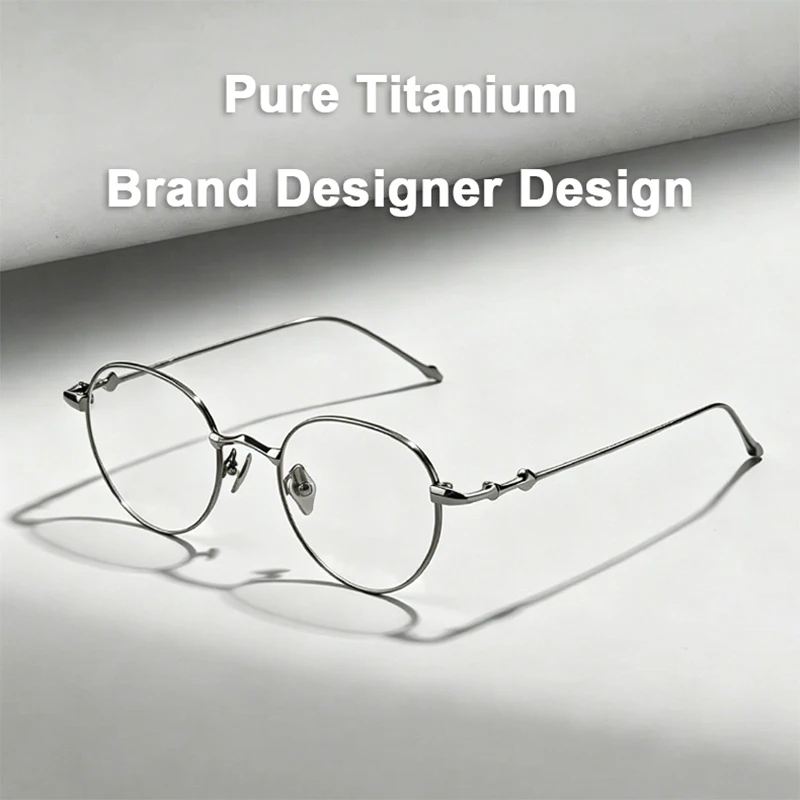 Luxury Brand Design Replica Pure Titanium Round Glasses Frame Women Small Circle Light Retro Eyewear Korea Comfortable Eyeframe