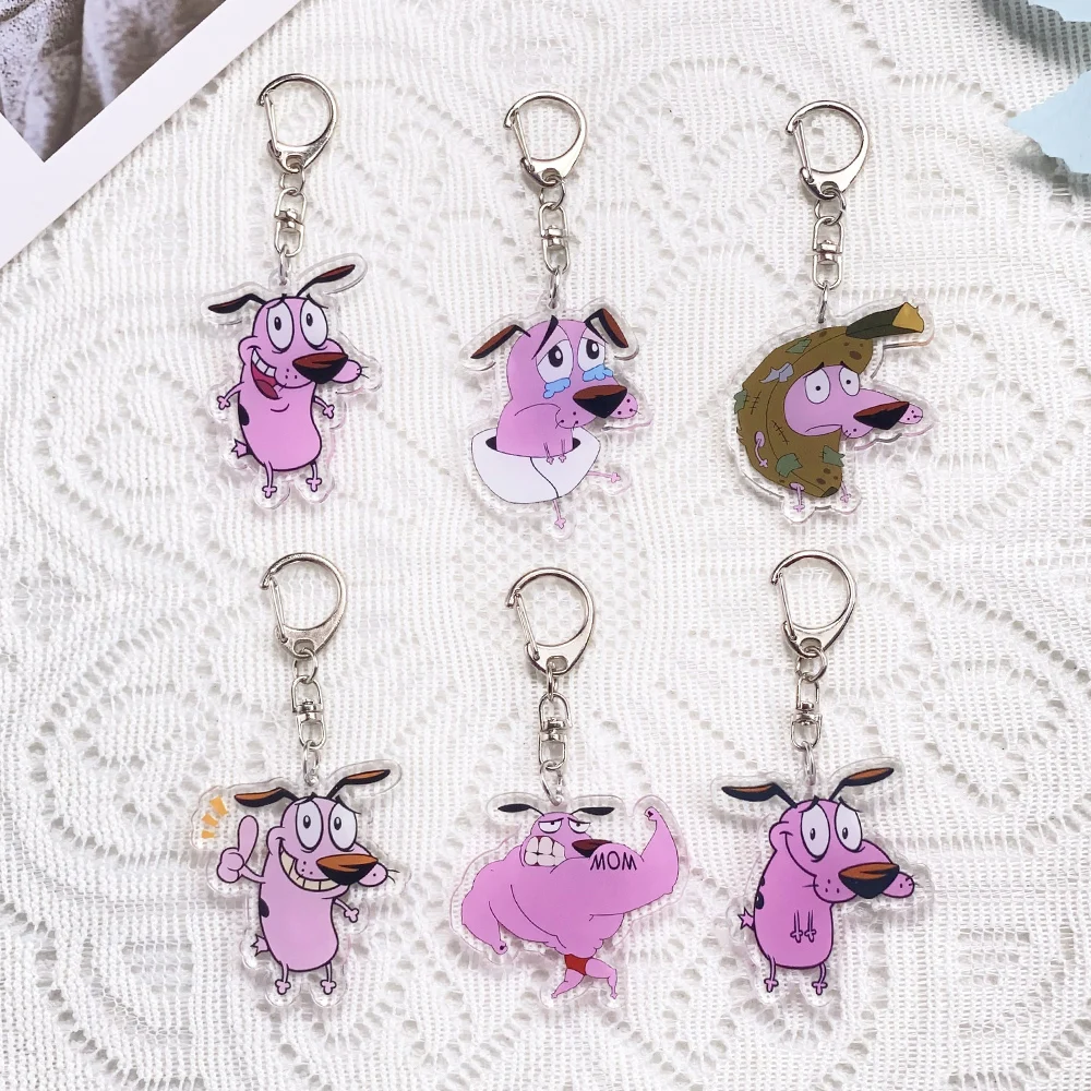 1/6 Piezas Llaveros de Acrílico de Dibujos Animados de Eggplant, el Perro Cobarde, Colgantes para Bolsos y Mochilas, Decoración, Regalos para Amigos