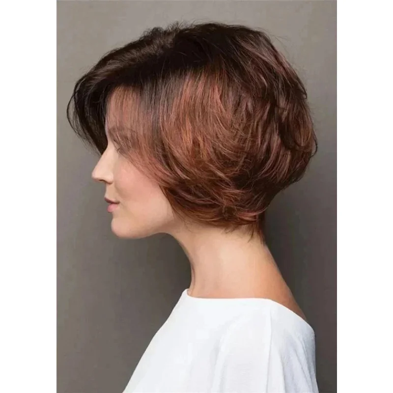 

100% Human Hair New Fashion Women's Hairstyle Short Brown Straight Wigs 10 Inch