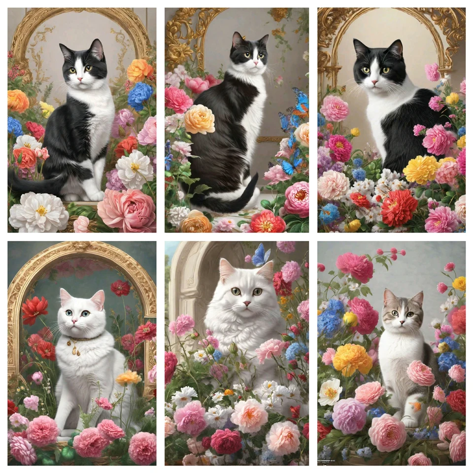 

Diamond Painting New 2024 Black Cat Flower Scenery Embroidery Mosaic 5d Diy Cross stitch Full Square Round Rhinestone Home Decor