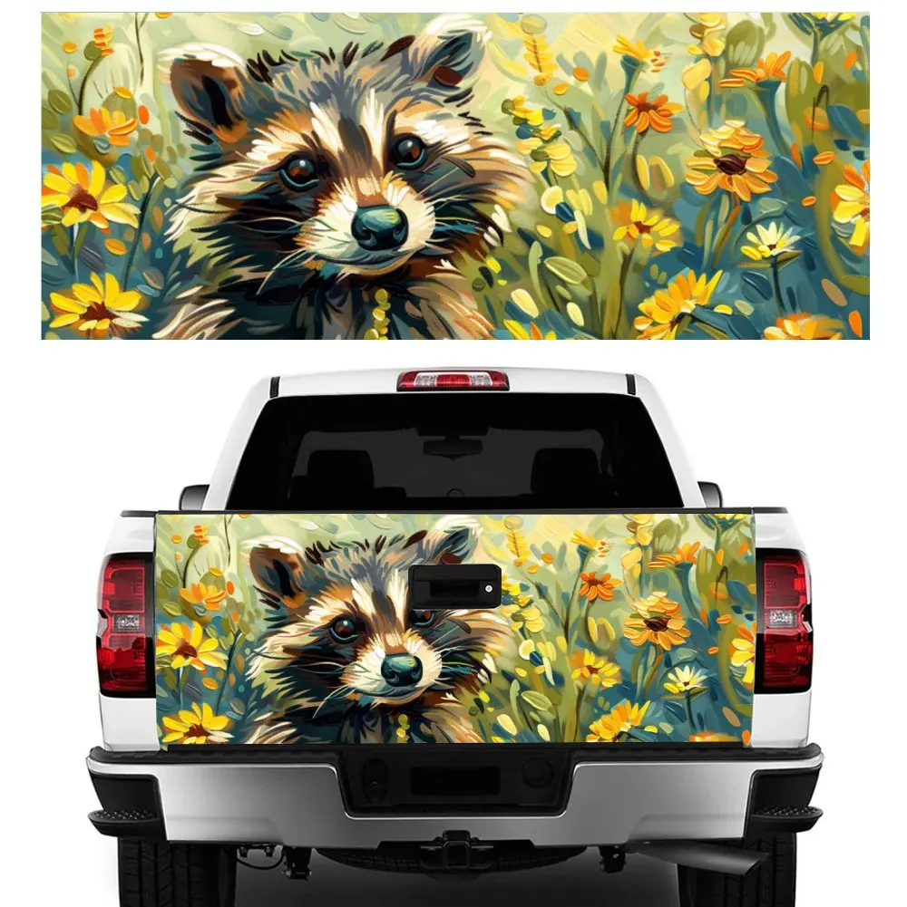 

Raccoon Daisy Flower Print Car Tail Trunk Protect Vinly Decal Auto Accessories Hood Decoration Sticker for Off-road Pickup