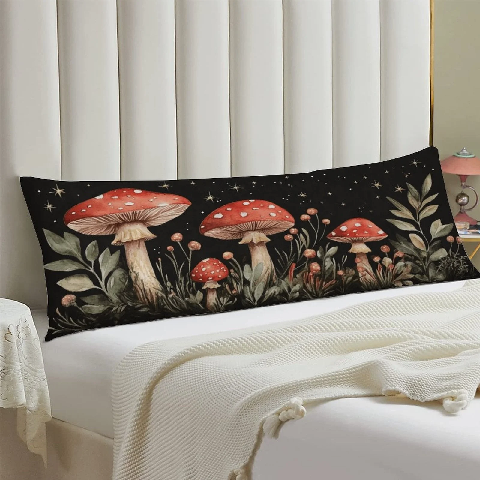 Mushroom Forest Glow-in-the-Dark Themed Pillowcase, Stylish Long-Pile Plush Pillow Sham, Soft Decorative Double-Sided Printed La