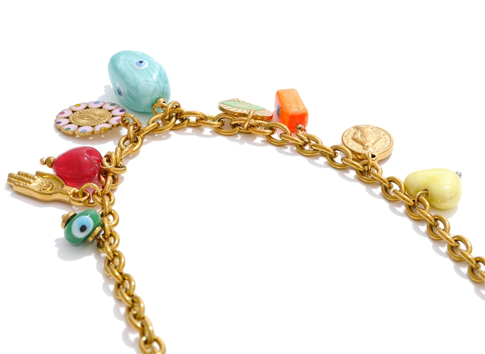 Yhpup Trendy Edelstahl Keramik Auge Herz Charms Anhänger Tropfen Halskette Goldene PVD Überzogene Mode Kragen Charme Schmuck Geschenk – Detail 4