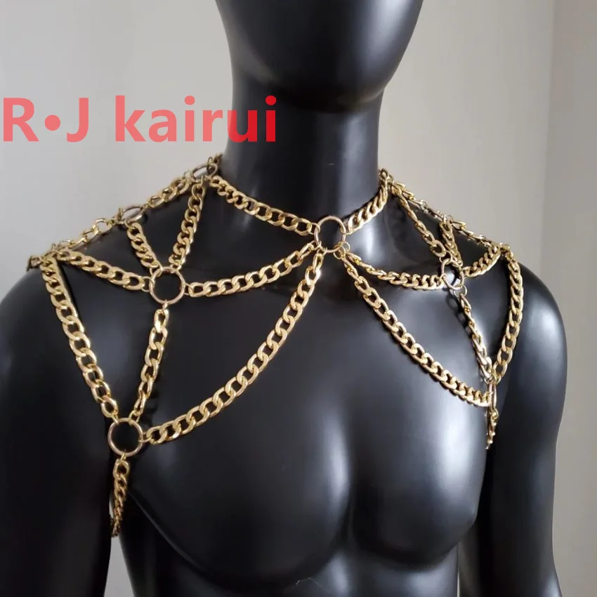 Fashion RJM03 Handmade Gold Men Chains Jewelry Unique Punk Necklace Shoulder Chains Cosplay Jewelry 2 Colors view 5