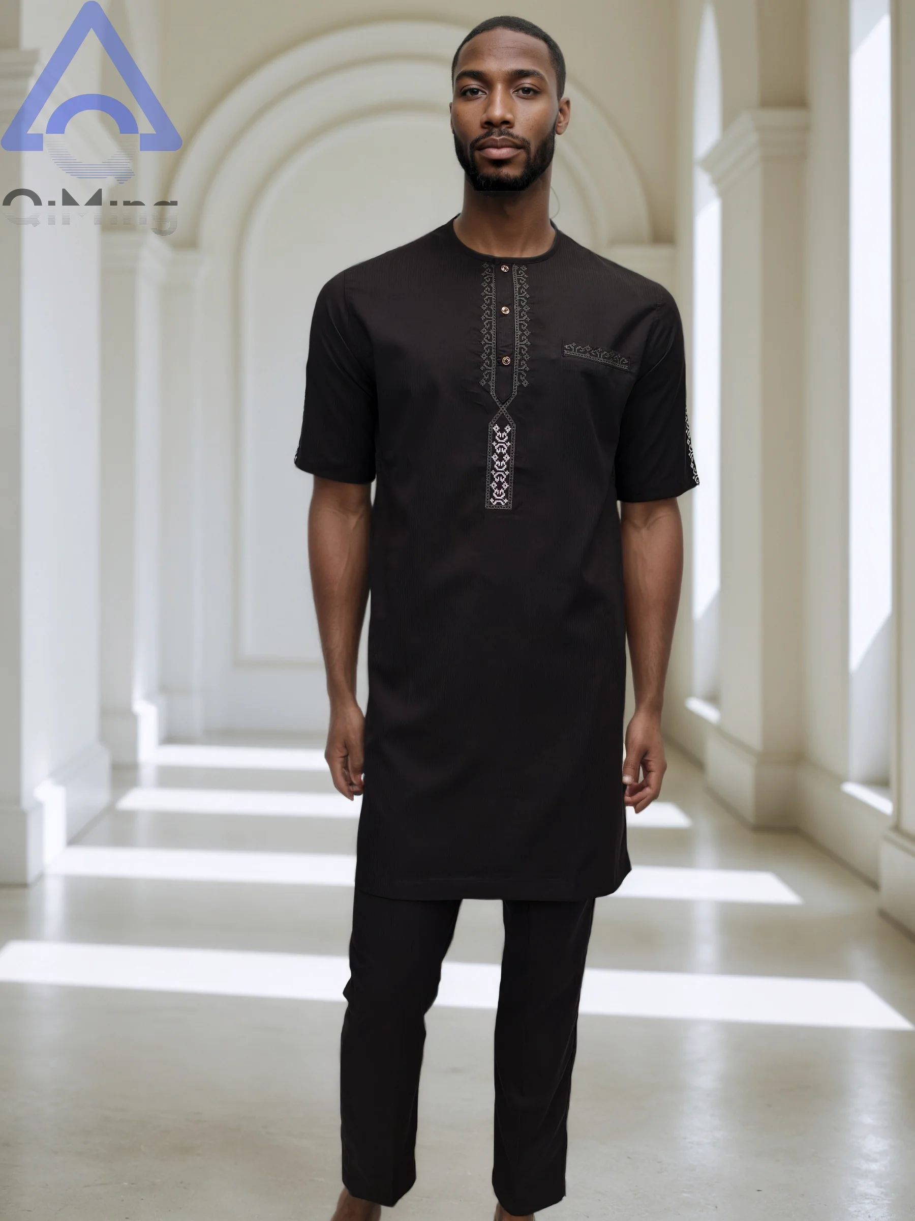 islamic dress for man Men's Cotton Polyester Kaftan Islamic Prayer Dress Black Brown