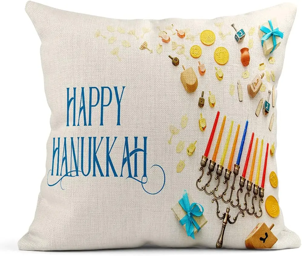 

Pillow Cover Sofa Bed Decoration Cushion Cover Cake Candlestick Blue Hanukkah Decoration 45x45 pillow case