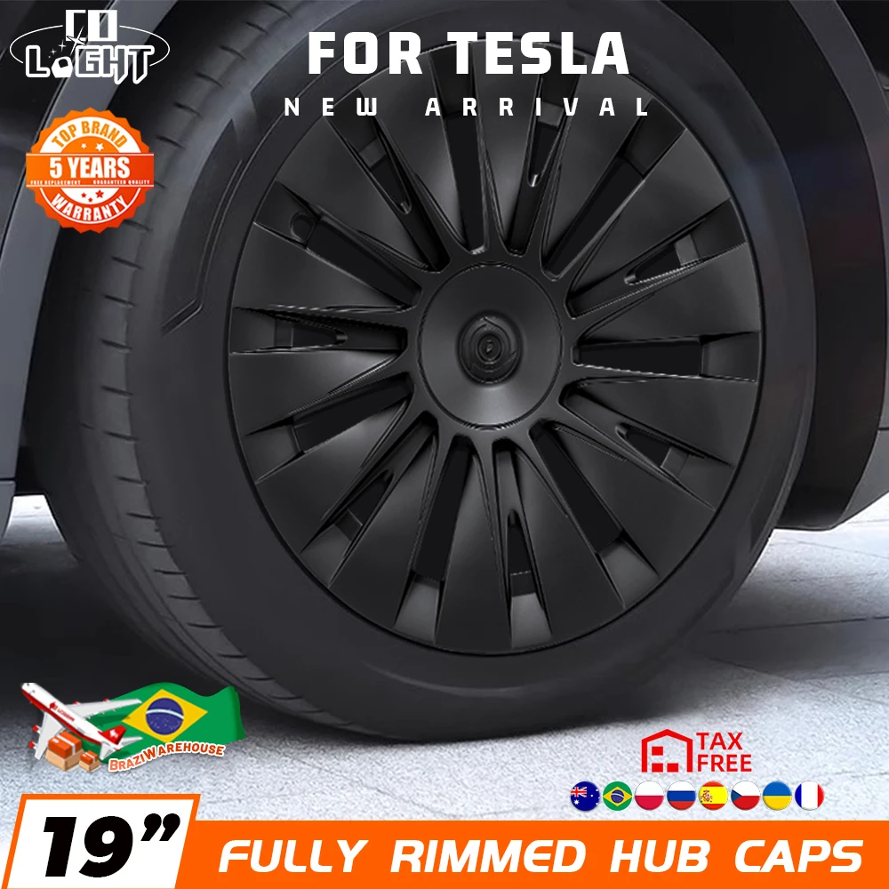 New Car Wheel Hub Cap 19 Inch Full Cover Hubcap Carbon Fiber Decorative Automotive Accessories For Tesla Model Y 2021 2022 2023