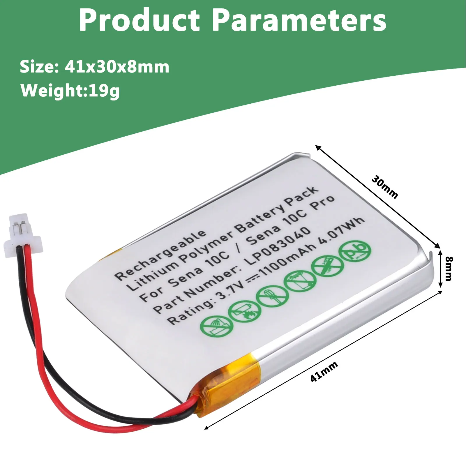 

3.7V 1100mAh Replacement Battery for Sena 10C, 10C Pro CP-SN10C LP083040 Motorcycle Bluetooth Headset Helmet intercom