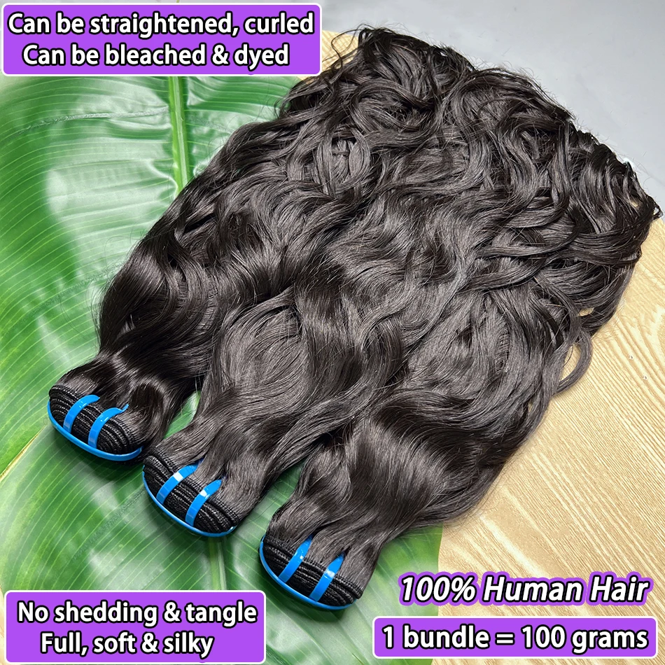 Fasci di capelli ondulati naturali 18A, doppia trama, colore nero naturale ondulato vietnamita # 1B Estensioni del tessuto dei capelli umani vergini grezzi al 100%.