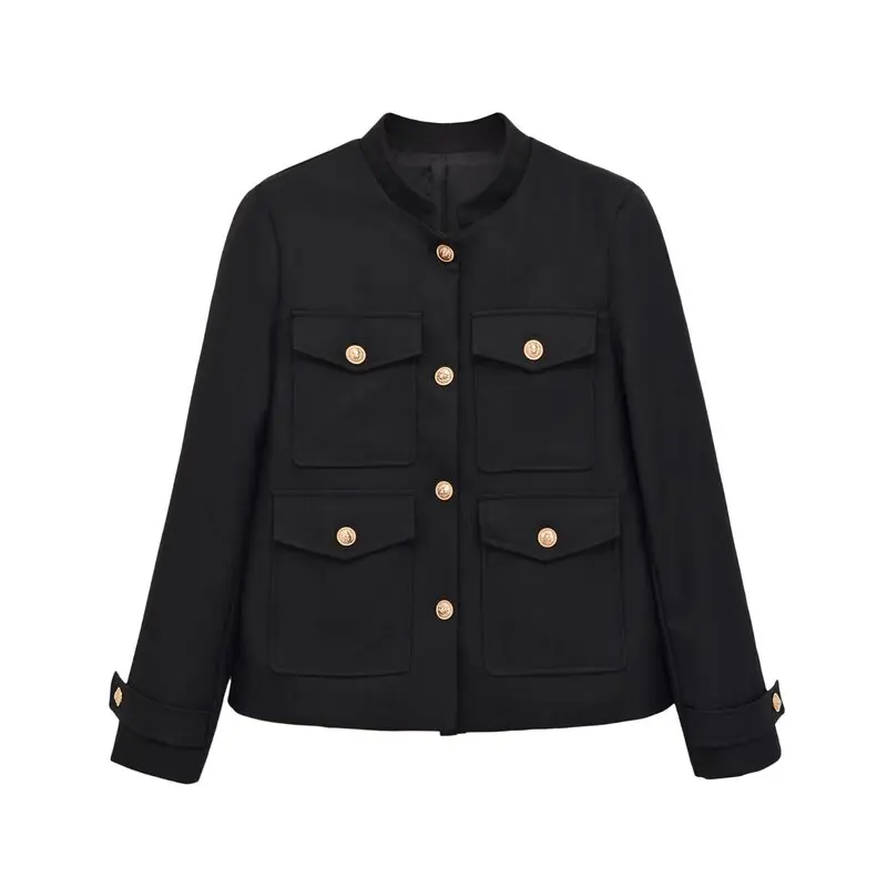 Fashionable Versatile Women's Jacket Autumn 2026 Stand Collar Multiple Pockets Design Loose Fit European Style Short Coat