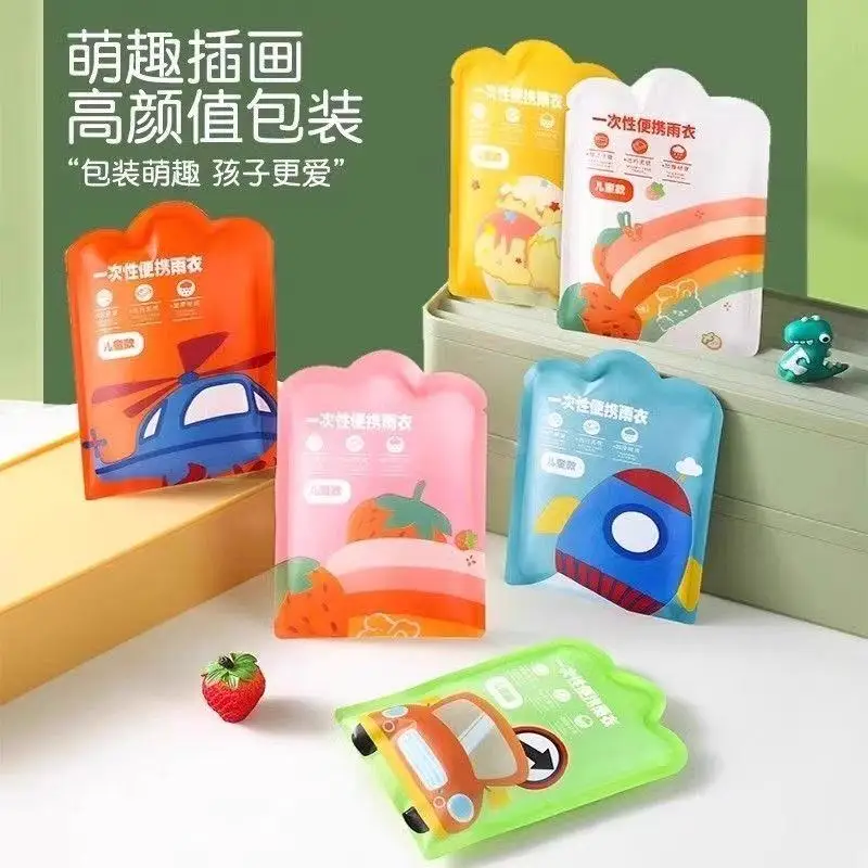 6Pcs Kids Disposable Raincoats Thickened Full-Body Waterproof Ponchos with Backpack Space Random Color for Boys Girls