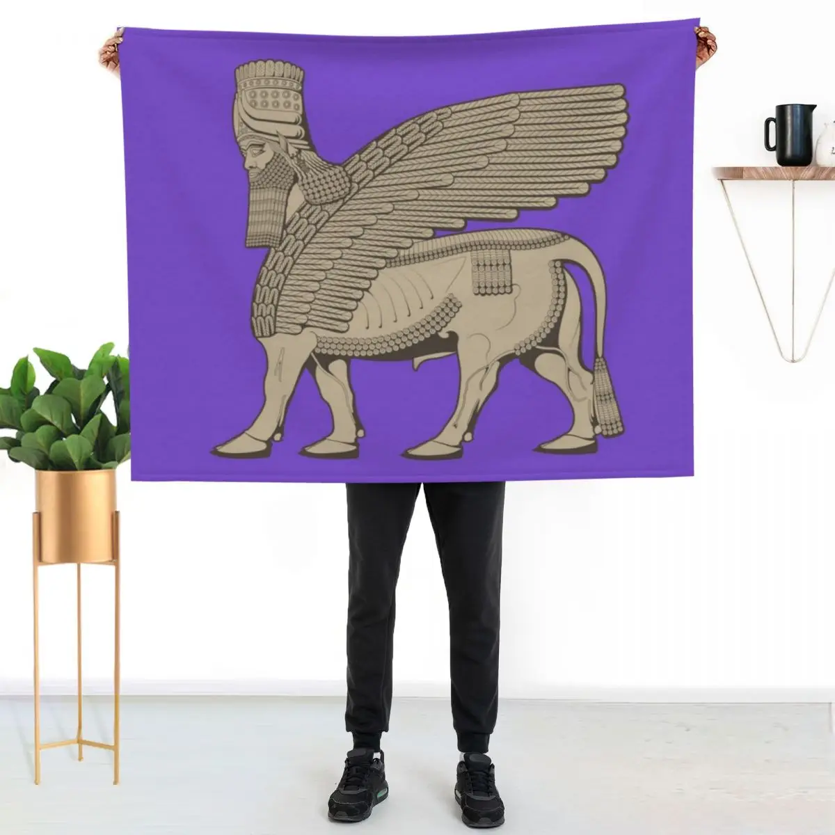 Lamassu Winged Bull Assyrian Throw Blanket Furry For Baby Sofa Quilt Winter beds Large bed plaid Blankets