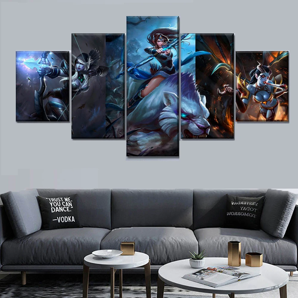 

5 Panels Canvas Wall Arts Game DotA 2 Poster Paintings Interior Living Room HD Home Decorative Pictures Prints Bedroom Mural