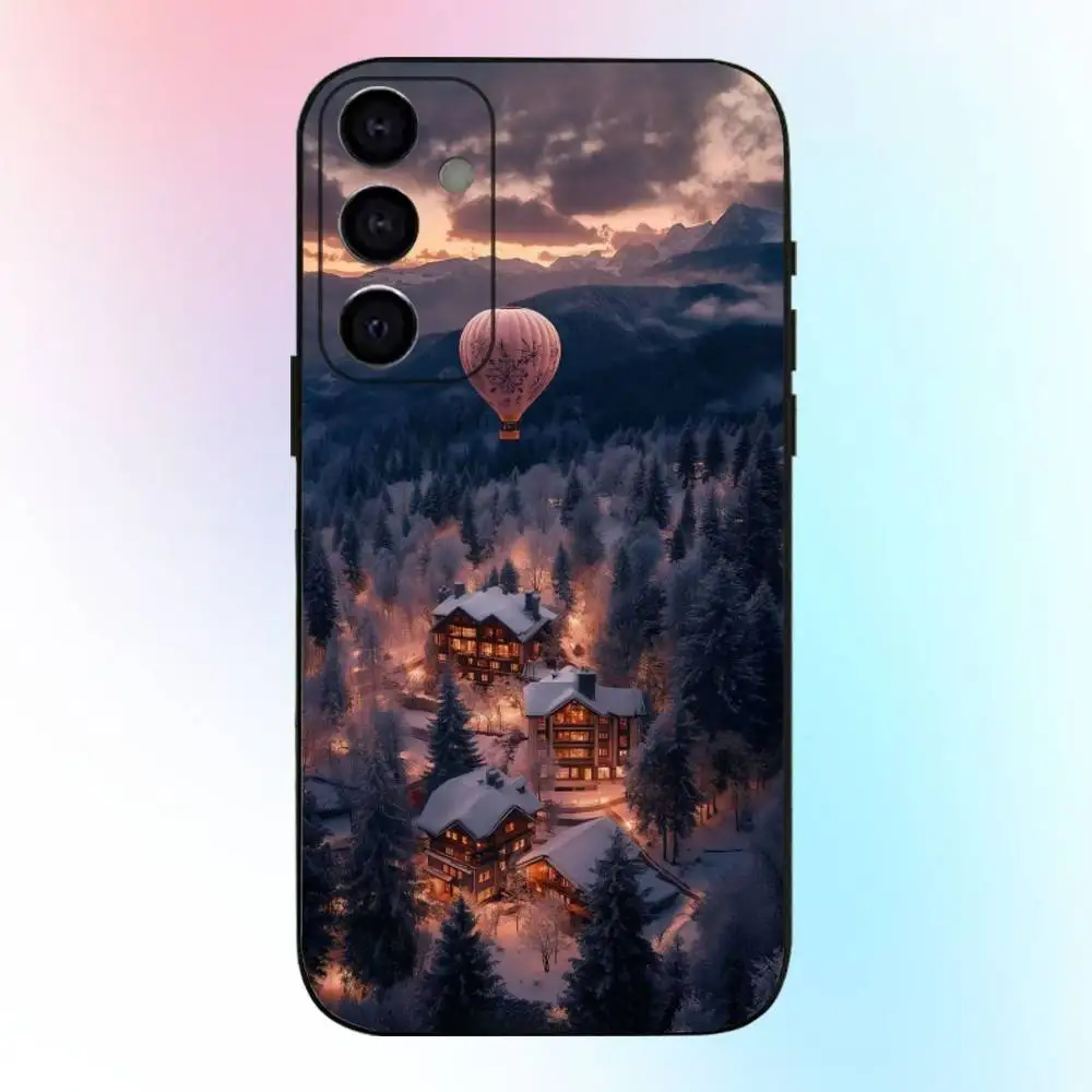 حافظة هاتف شتوية جميلة للثلج لهاتف سامسونج جالاكسي A73، A72، A71، A70، A53، A52، A51، غطاء أسود ناعم آخر