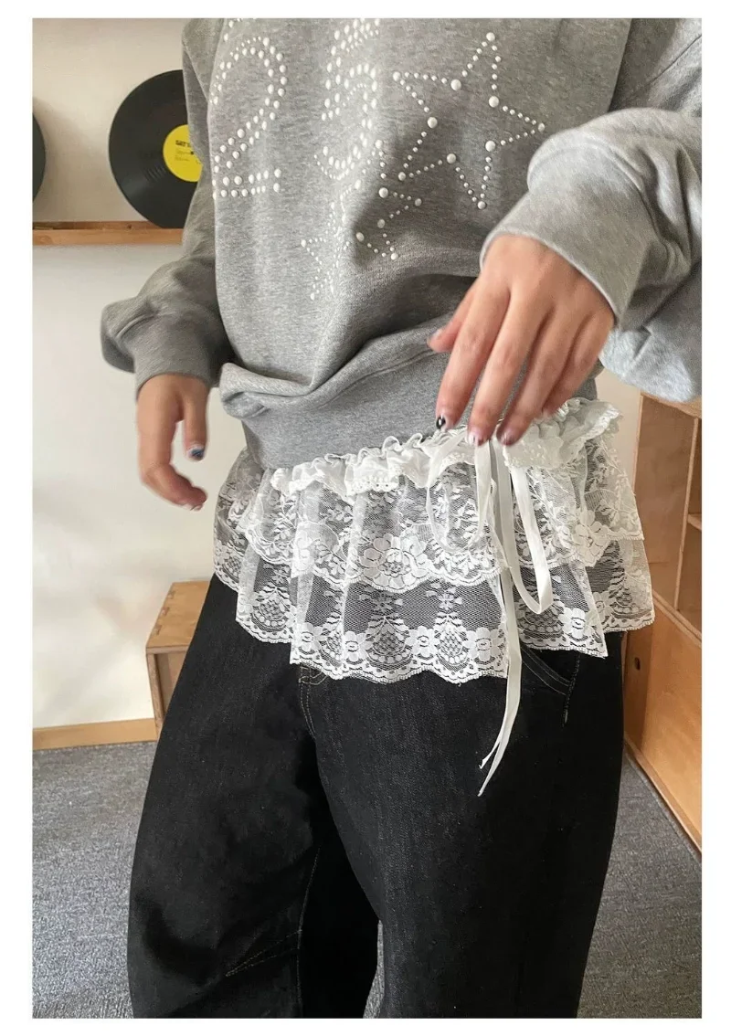 Spring Summer Women Y2K Korean Lace Mini Layered Skirt Streetwear Lace Up Ruffles Harajuku High Waist Pleated Ladies Skirts