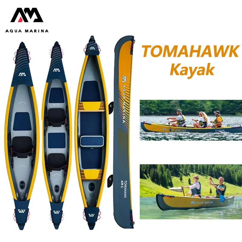 AQUA MARINA TOMAHAWK Kayak Inflatable Boat 1-3 Person Portable Rowing Boat Double Layer Brushed Thickened PVC With Seat Set