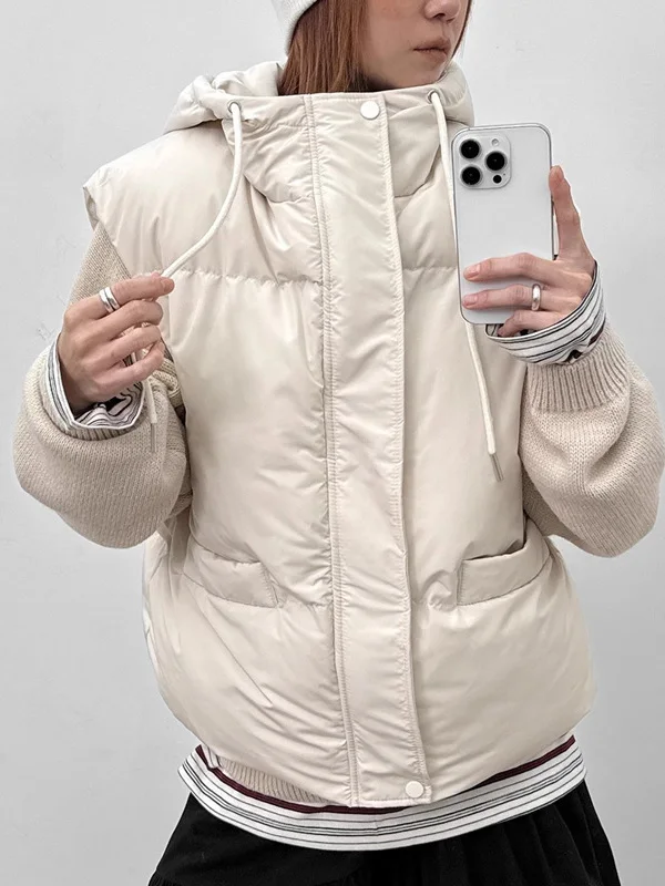 

Faionable Thiened Hooded Cotton Jaet Women's Winter Warm Outerwear Vest Sli Ambiance Sensation Streetwear Trend