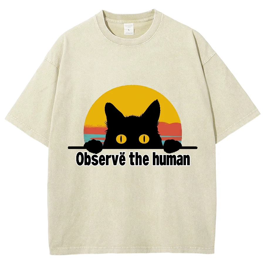 Black Cat Printing Short Sleeves 15 Colors T-Shir Trend Fashion Summer Loose Version European and American Plus Size Streetwear