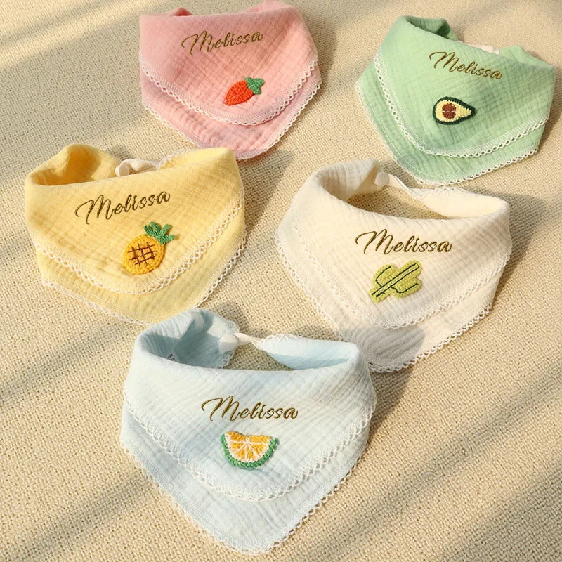 Personalized Baby Bib Cotton Triangular Bibs For Babies Muslin Burp Cloth Infant Waterproof Apron Custom Bibs Baby Name Gift